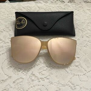 Ray-Ban Oversized Cats Eye Tan-Cream Mirrored Sunglasses